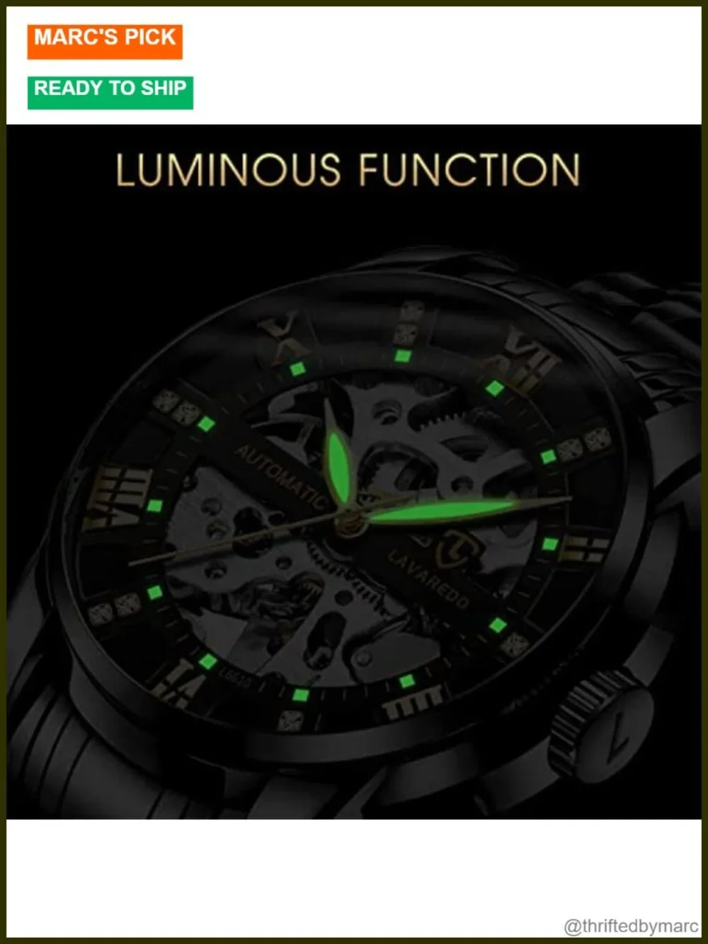 Mechanical Skeleton Automatic Self-Winding Wrist Watch Stainless Steel